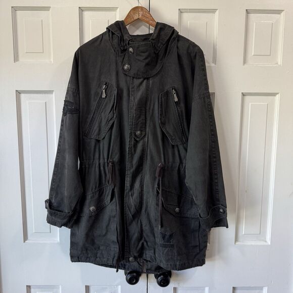 Vintage Buckaroo Parka Jacket Grunge Goth Fish Tail Hoodie Pockets Charcoal Lrg - Picture 2 of 14